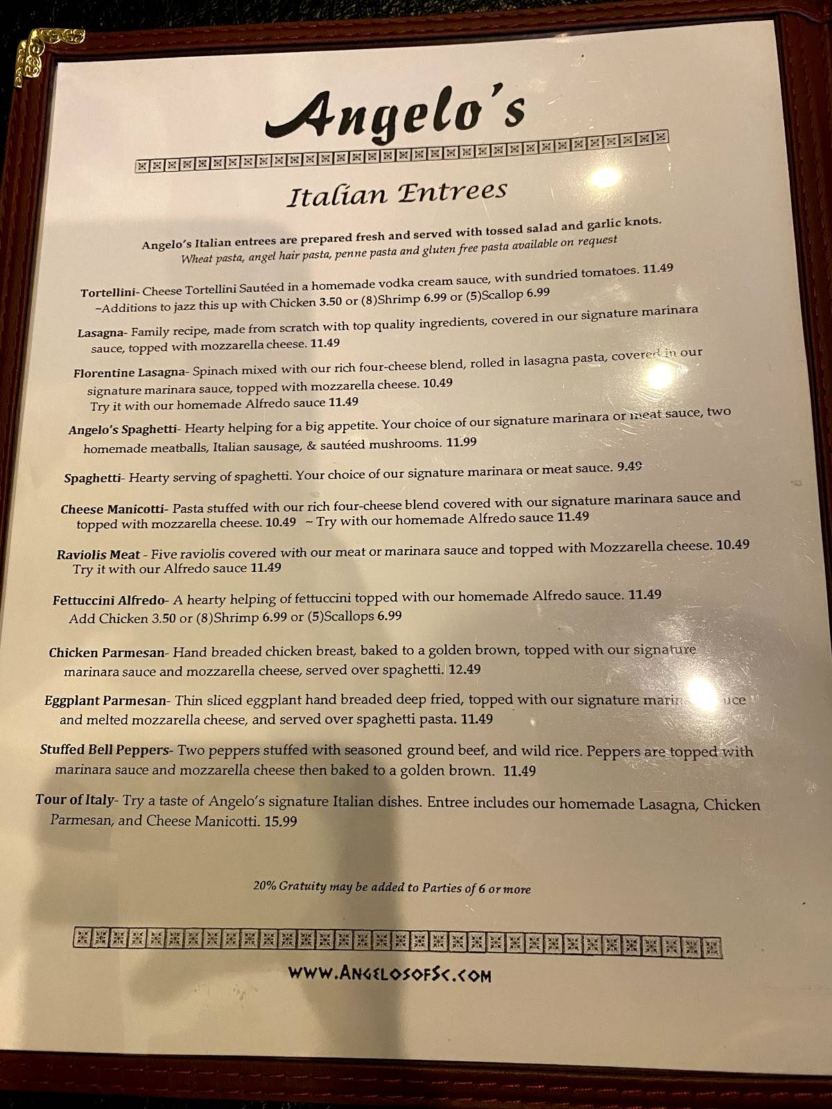 Menu at Angelo's Greek and Italian pizzeria, Batesburg-Leesville
