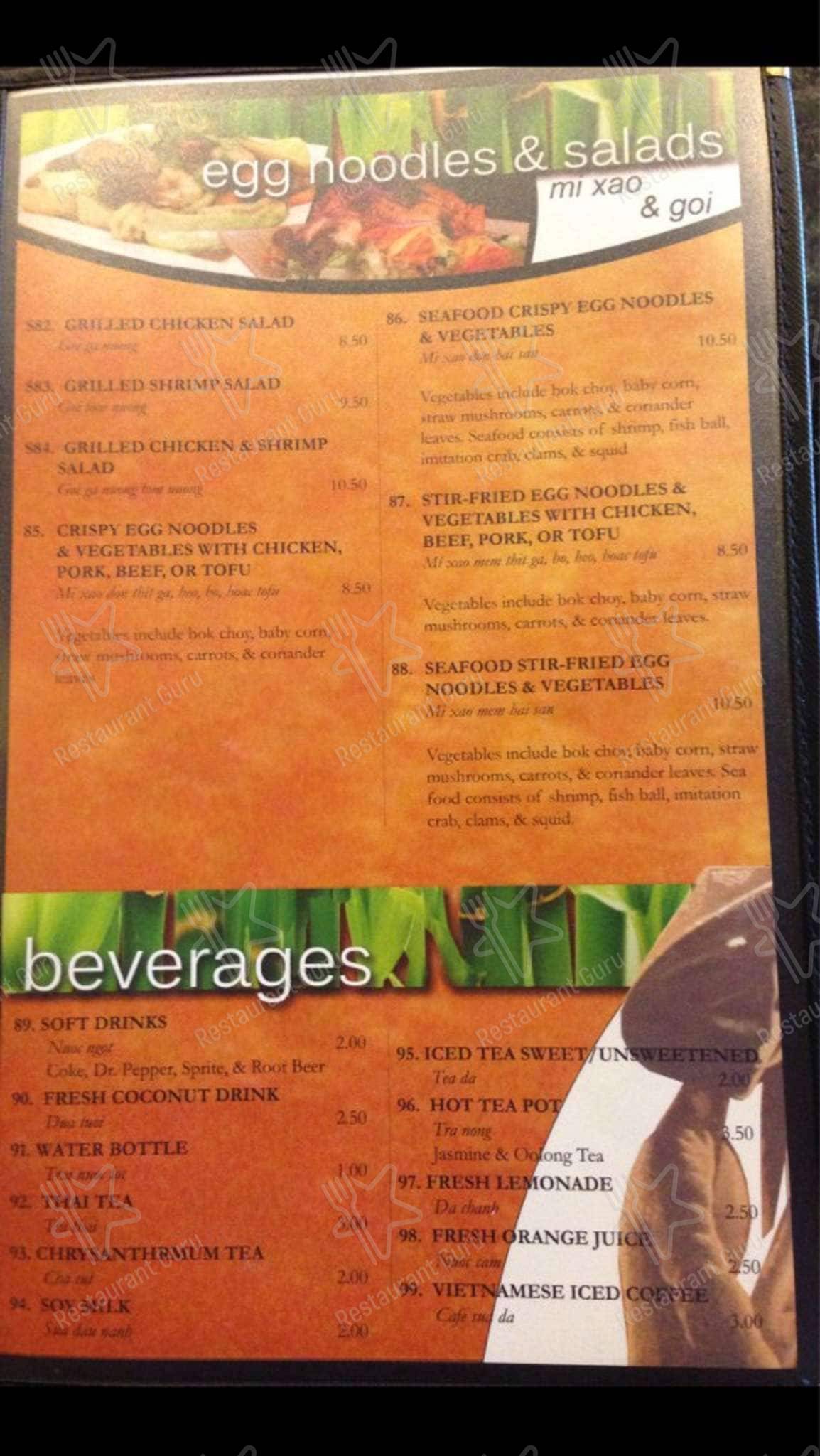 Saigon Noodles menu