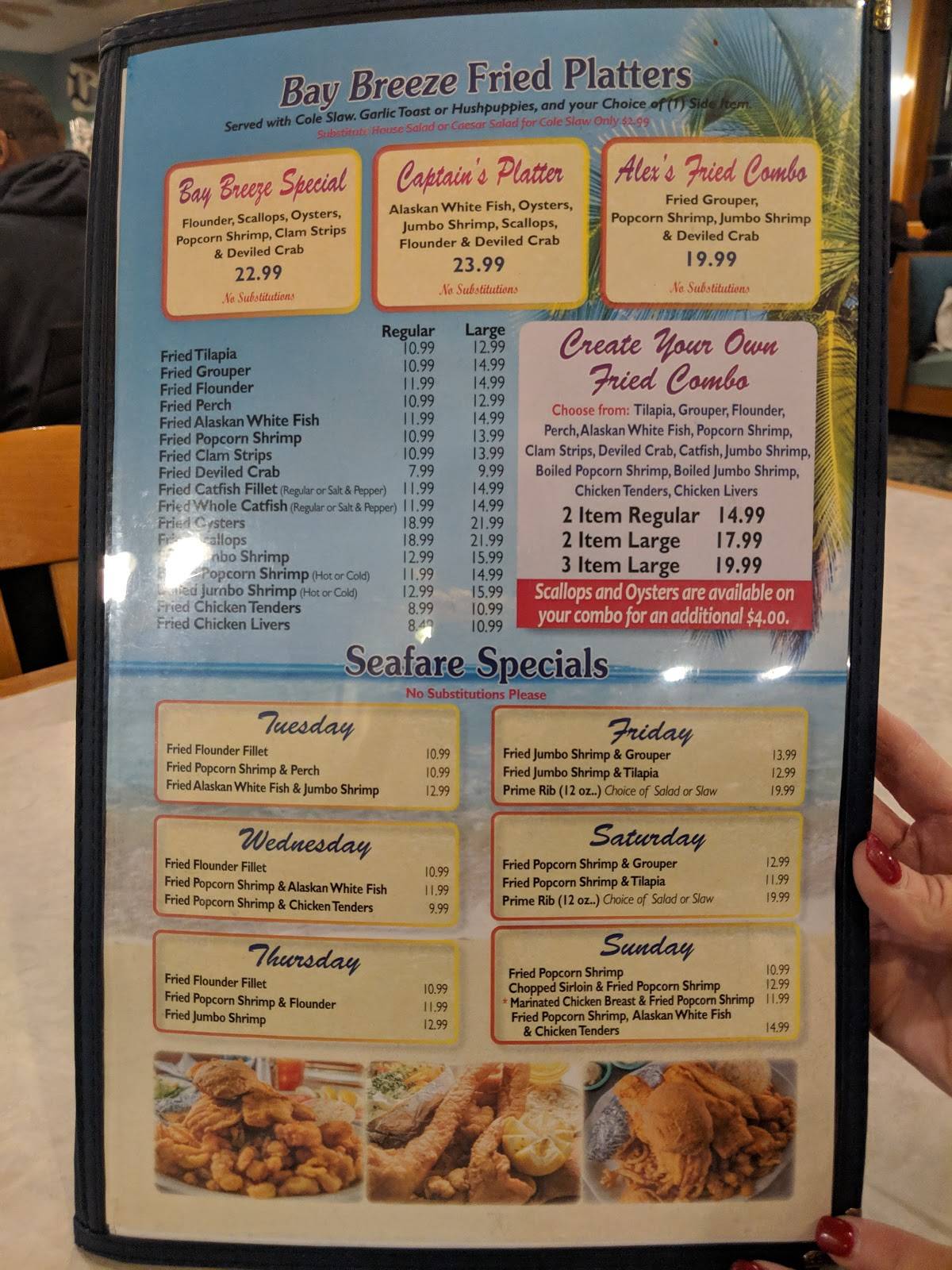 Menu at Bay Breeze Seafood restaurant, Hendersonville