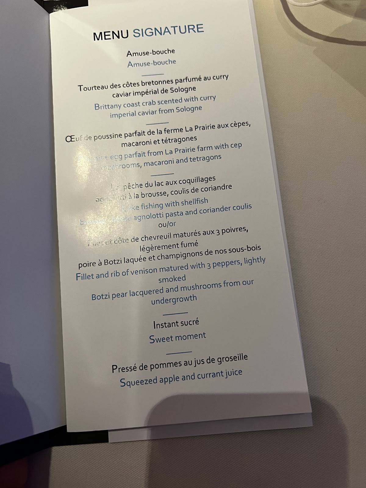 Menu di Bayview by Michel Roth 
