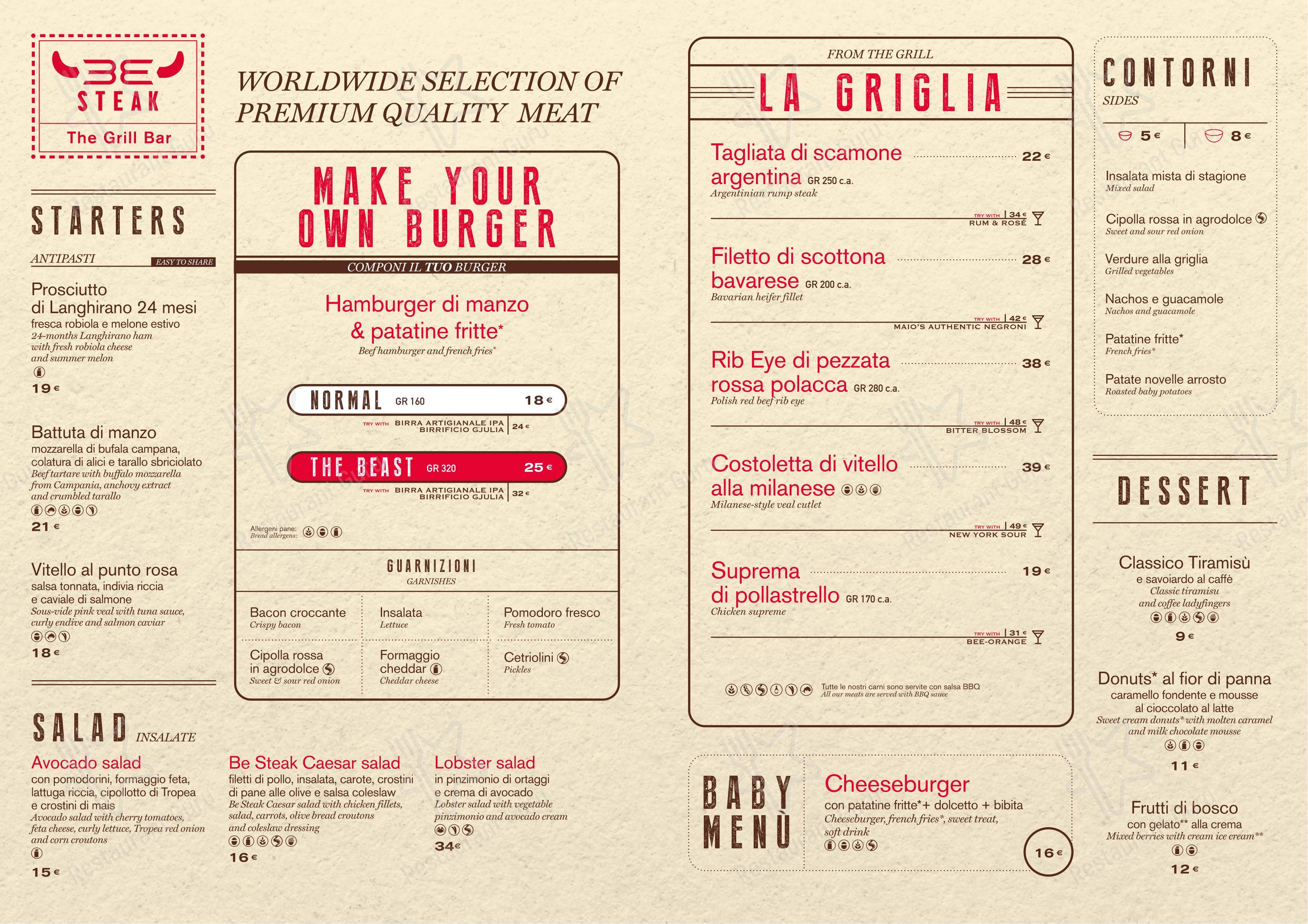 Be Steak in Milano - Menu bar