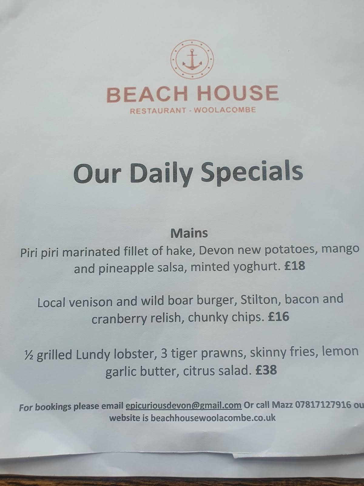Menu At Beach House Restaurant Woolacombe Woolacombe park-map-woolacombe-sands-holiday-park