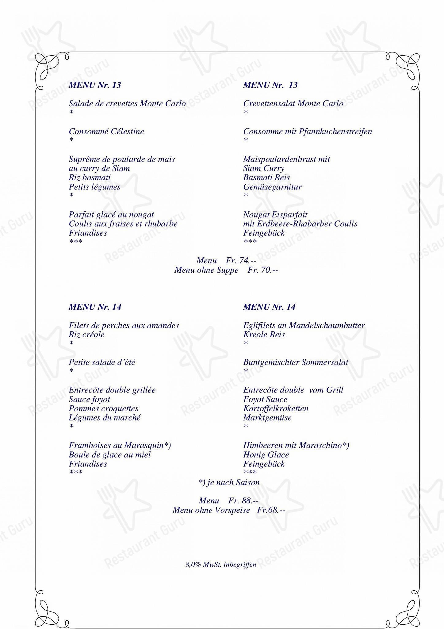 Romantik Hotel Beau - Rivage Weggis in Weggis - Lunch Menu