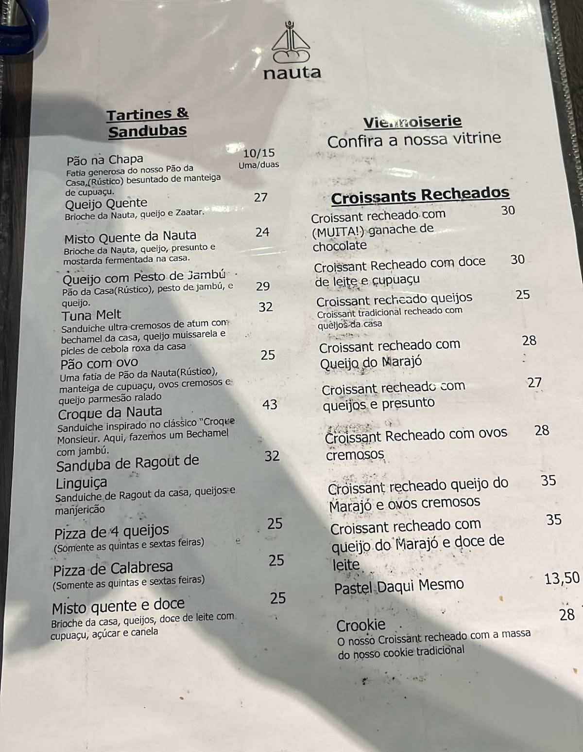 Nauta Pães e Doces Artesanais cardápio