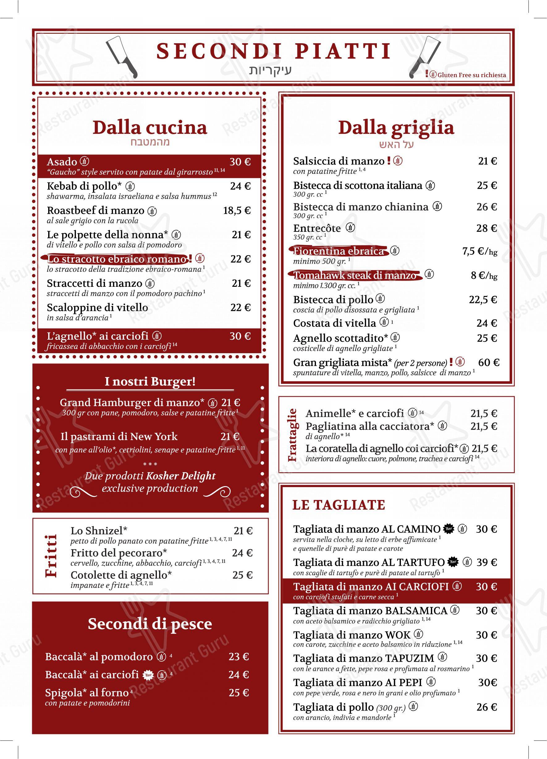 Menu per BellaCarne Kosher Restaurant in Roma