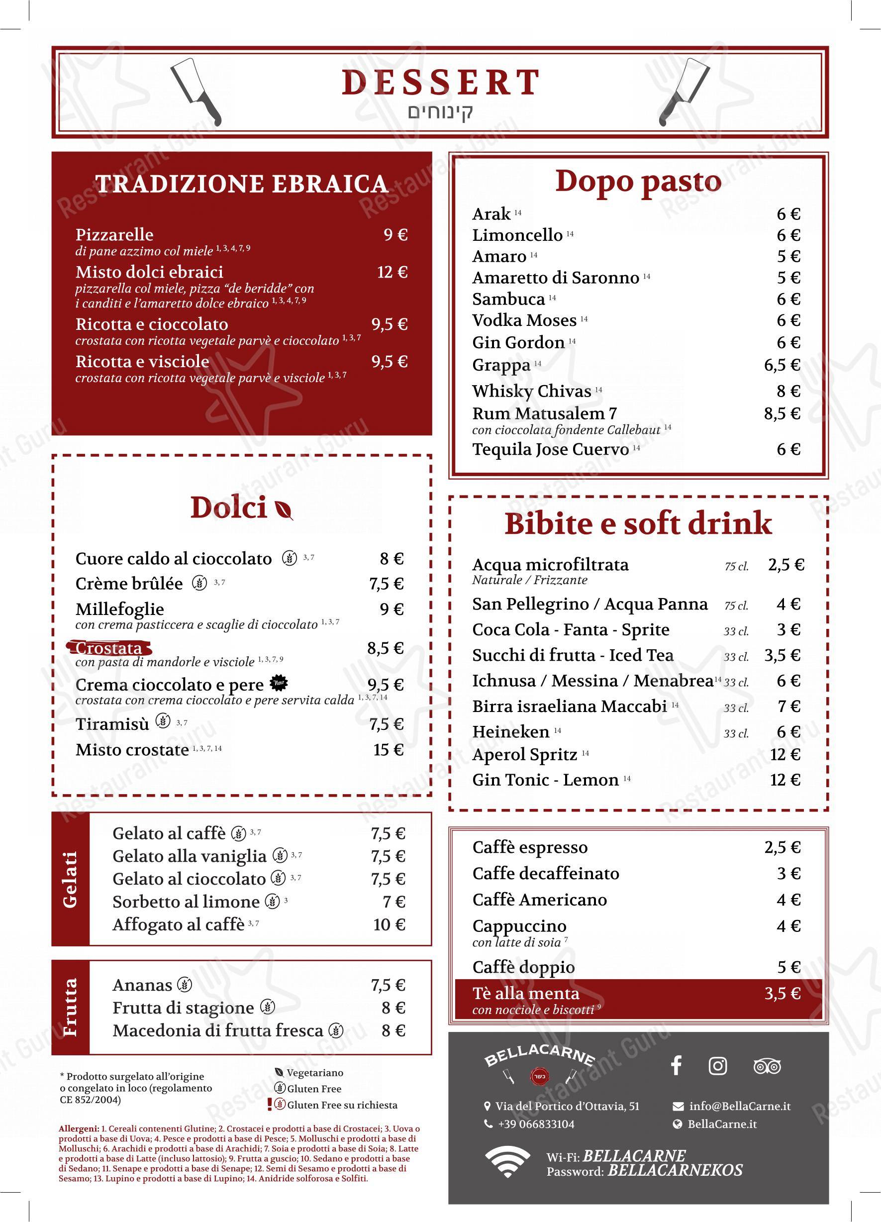 Menu di BellaCarne Kosher Restaurant - Menu