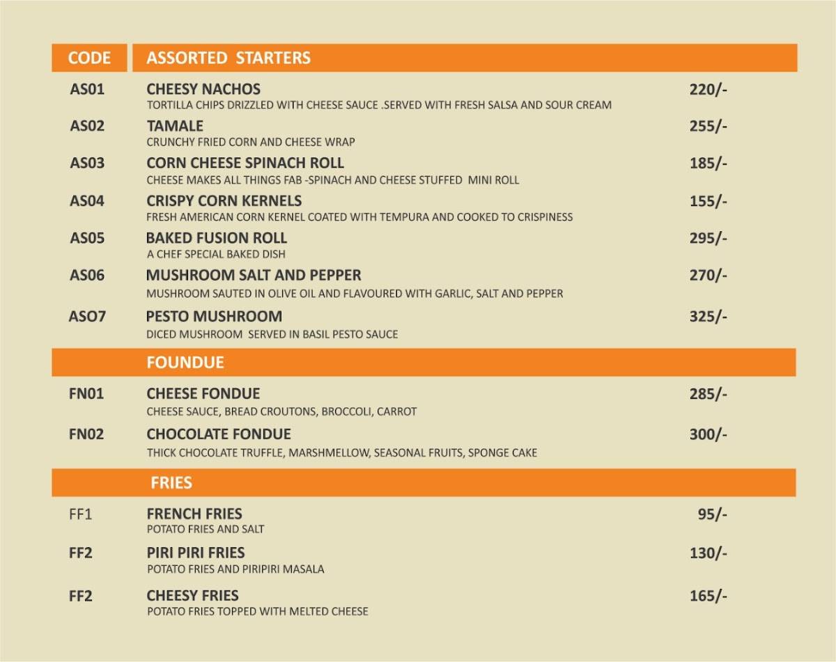 Bellpepper Restaurant menu