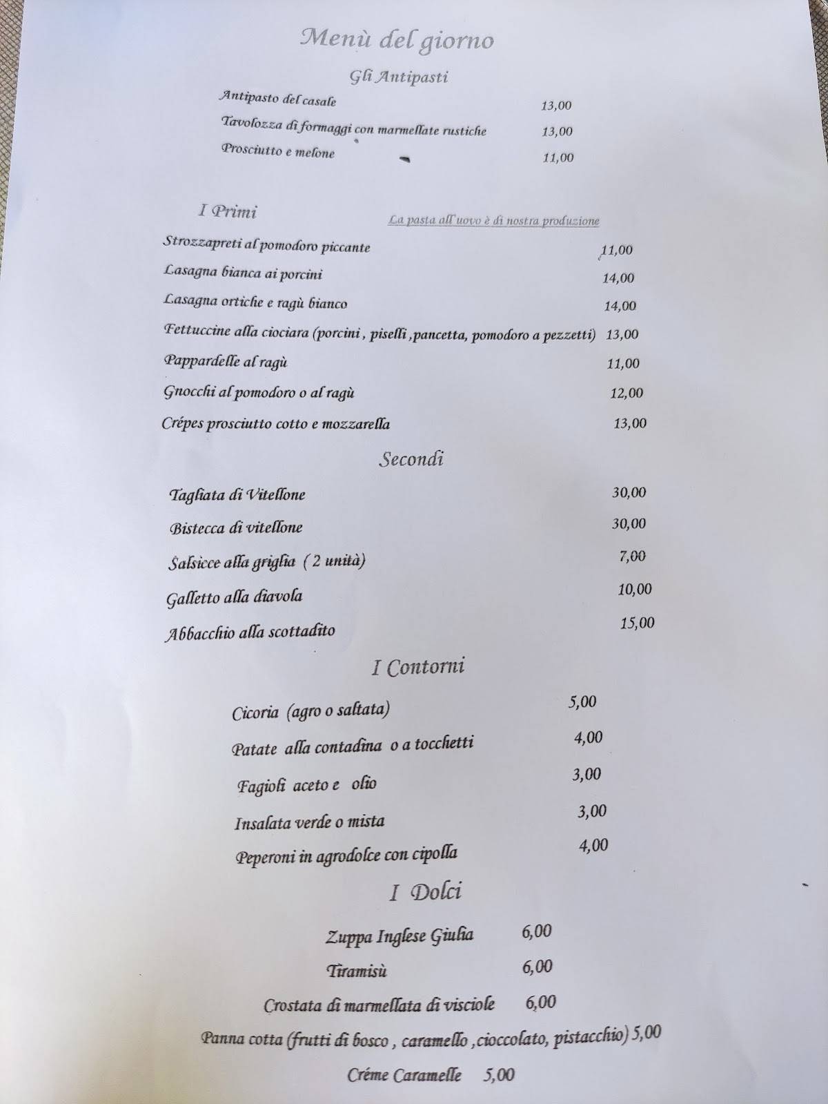 Menu di Belvedere Ristorante B&B 