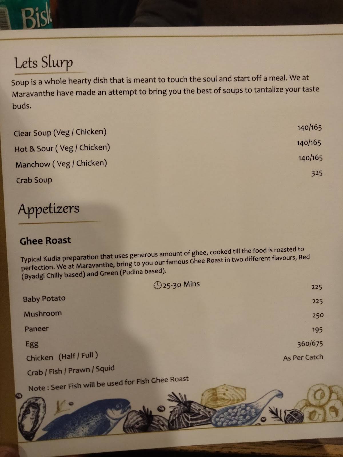 Maravanthe Coastal Cuisine menu