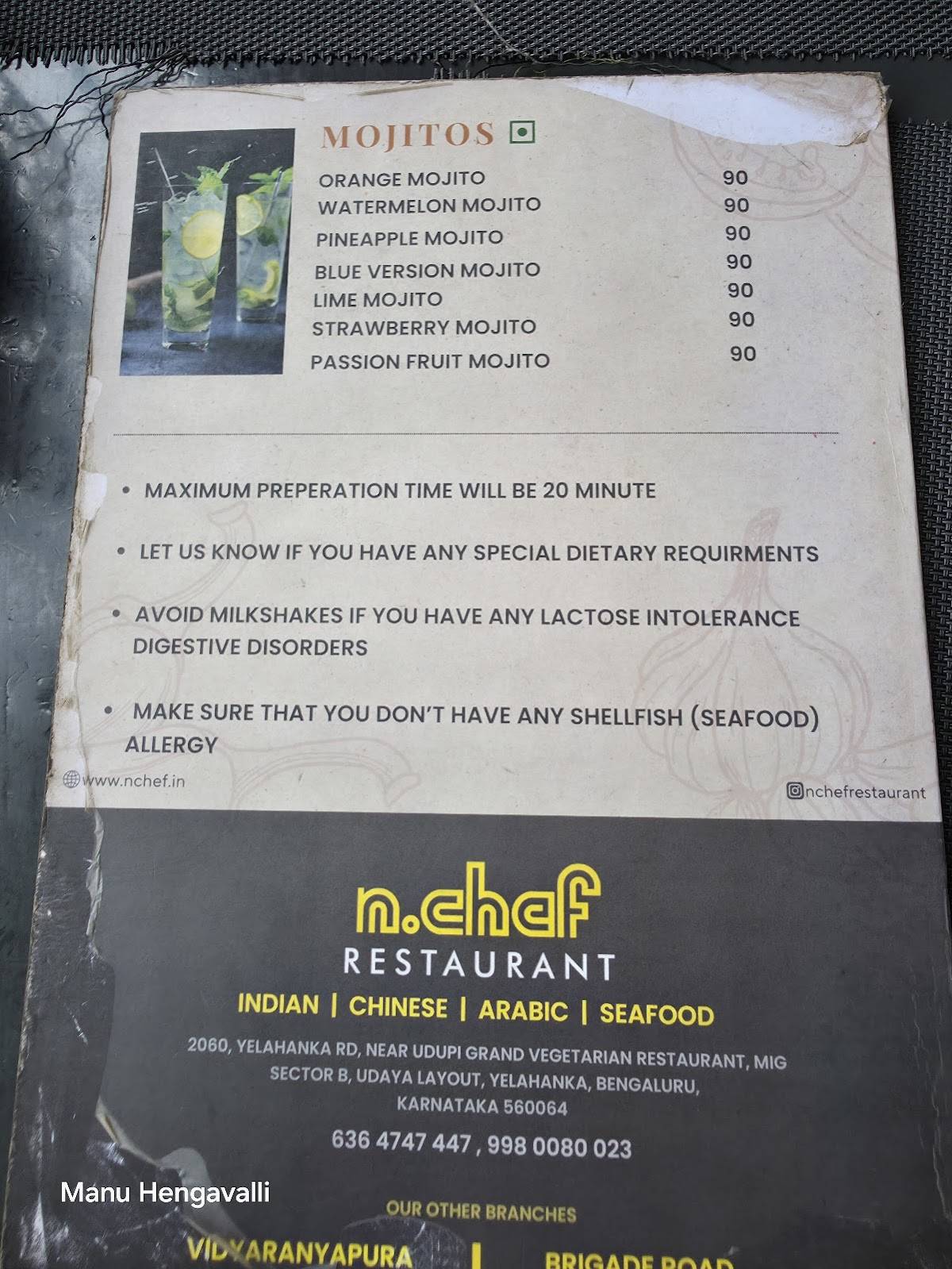 N Chef Restaurant menu