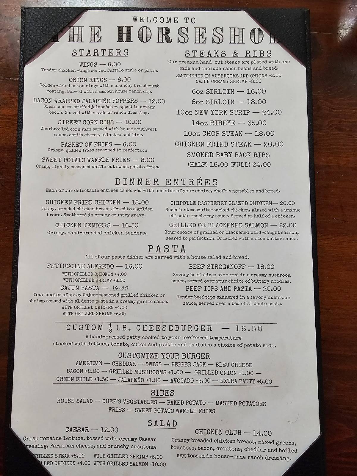 Menu at The Horseshoe cafe, Benson, 154 E 4th St