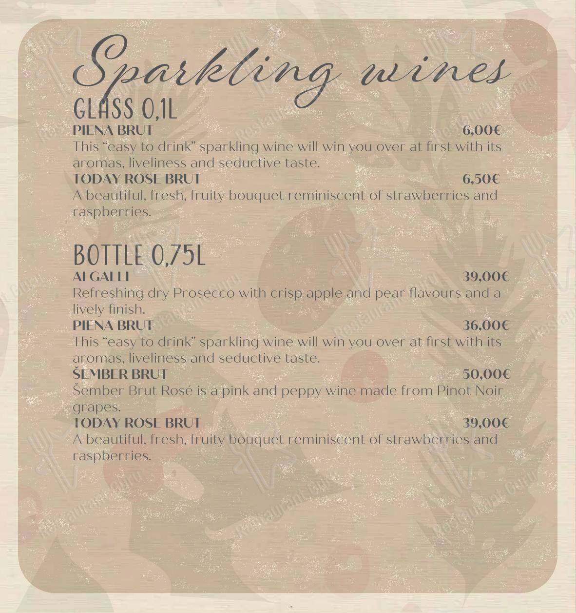 Bepa in Spalato - Основное меню