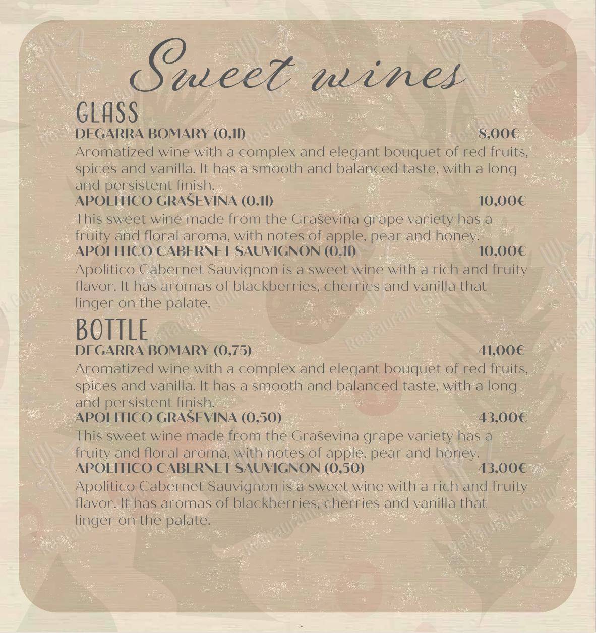 Bepa in Spalato - Основное меню