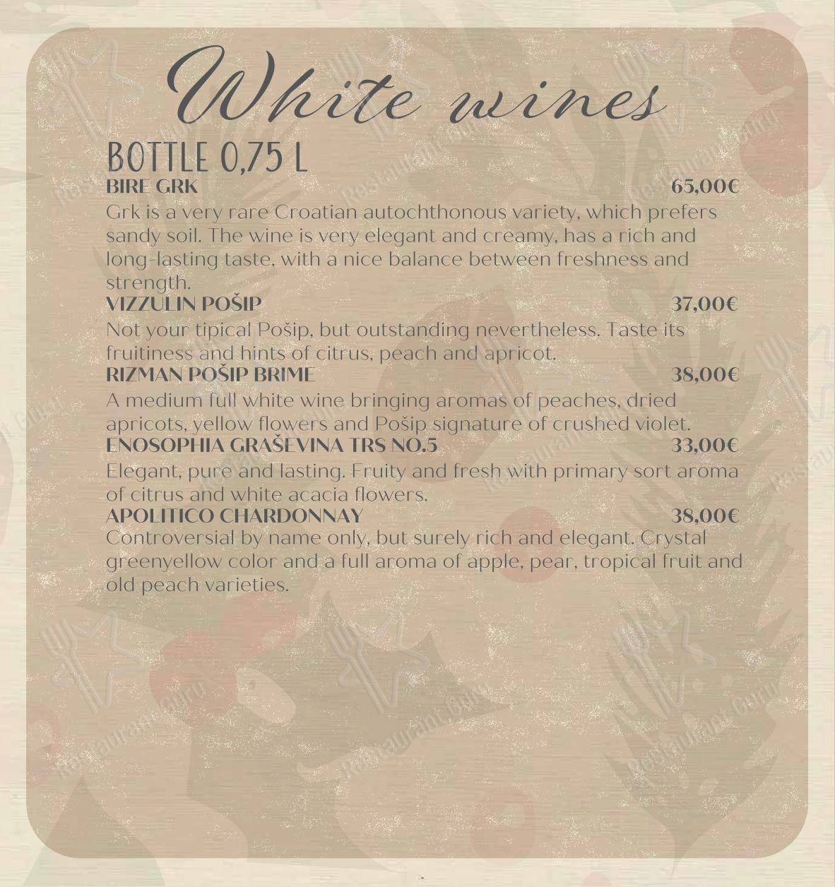 Bepa in Spalato - Основное меню