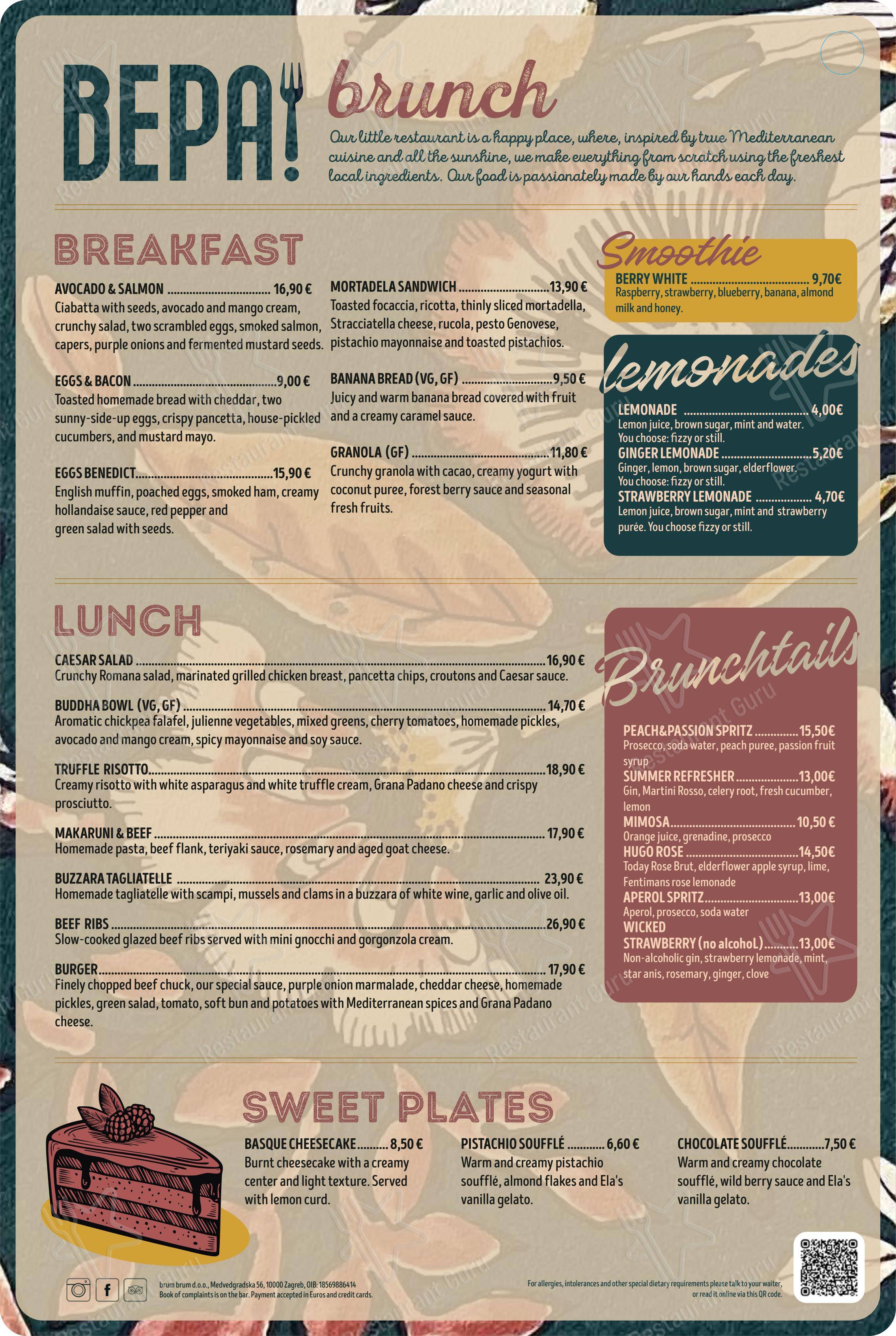 Bepa in Spalato - Menu bar