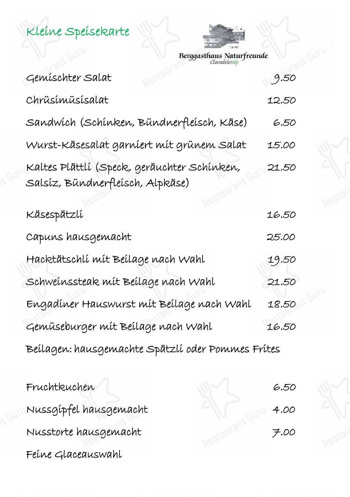 Berggasthaus Naturfreunde Davos in Davos - Menu