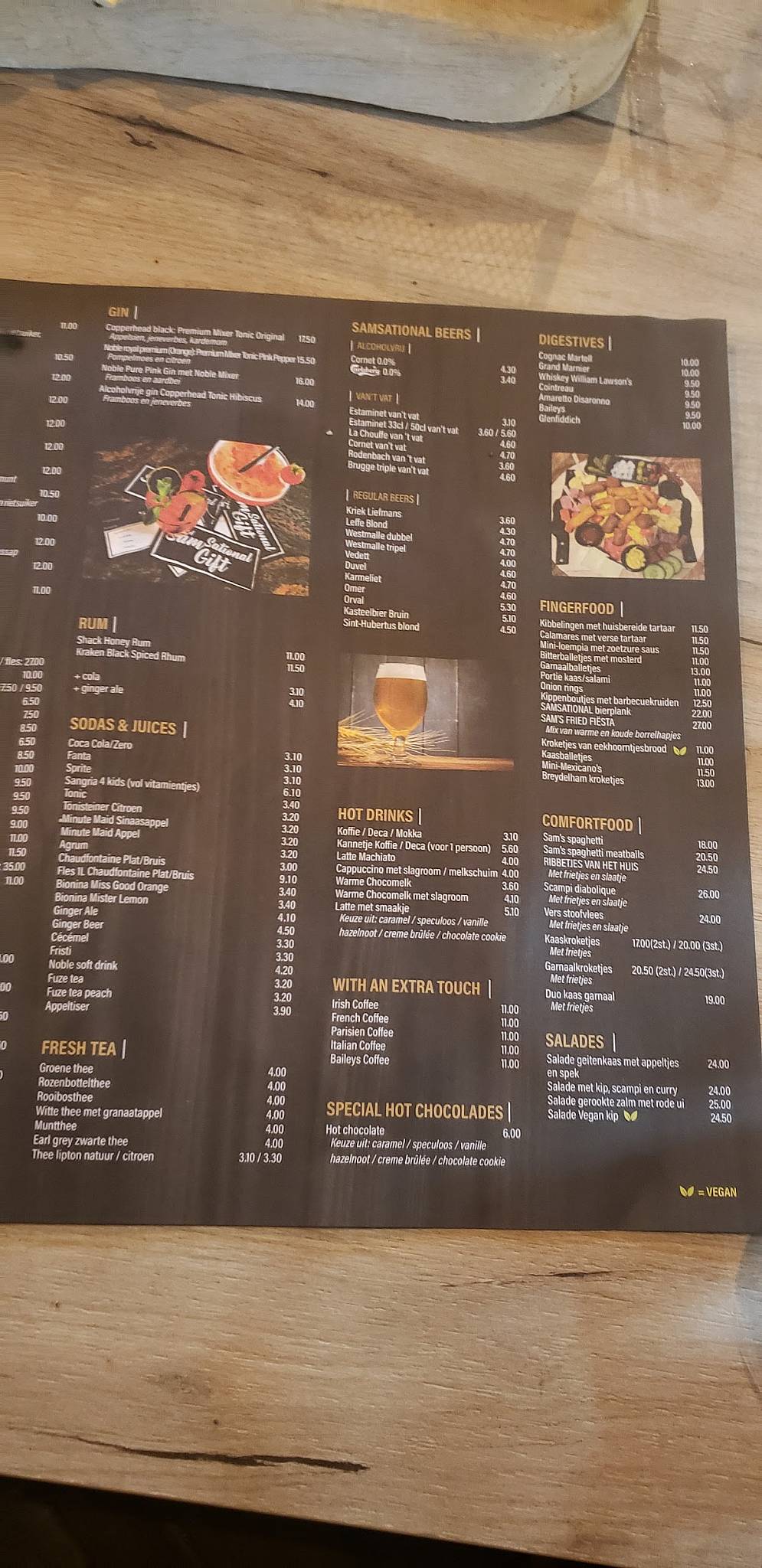 Menu de Sam’s Table