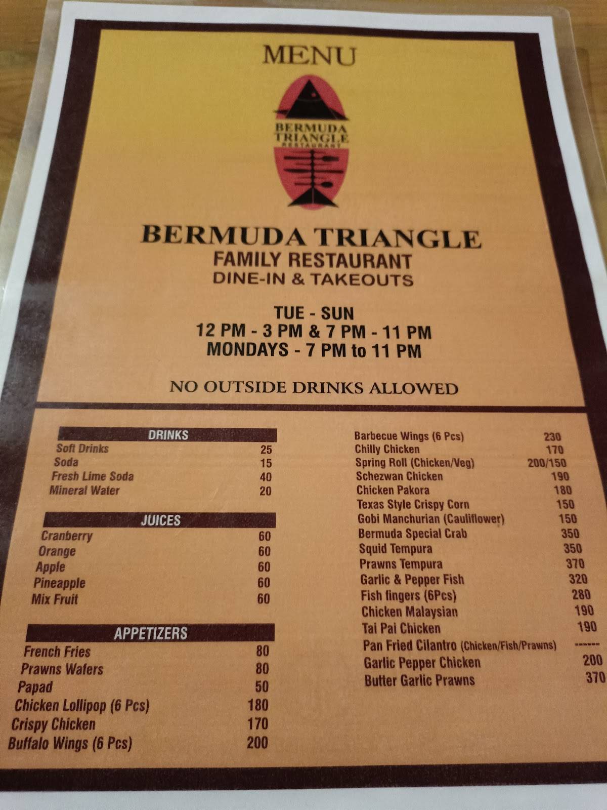 Bermuda Triangle menu