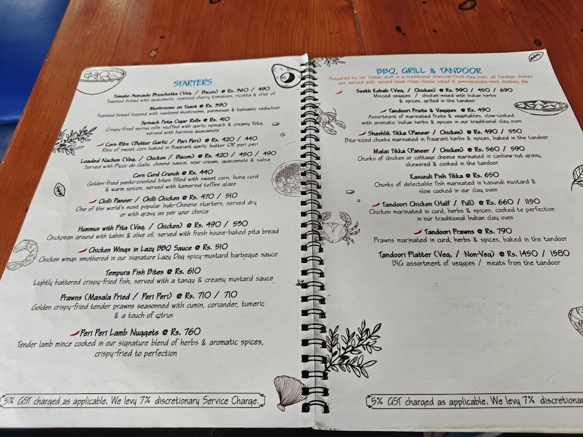 The Lazy Dog menu