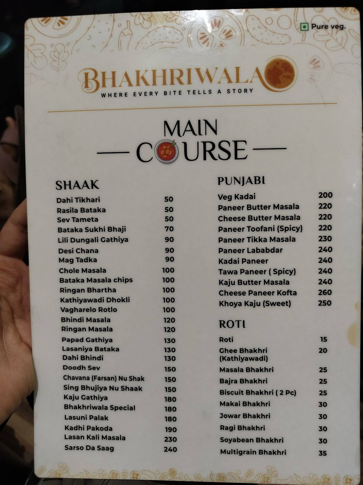 Bhakhriwala menu