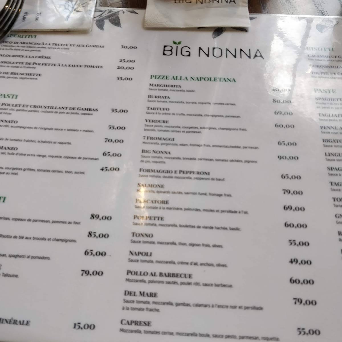 Menu At Big Nonna Restaurant Casablanca