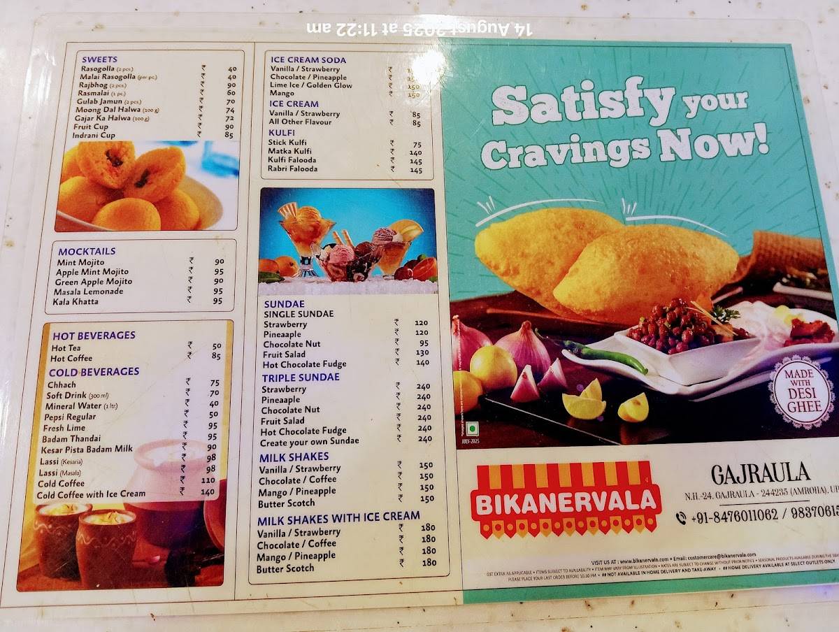 Bikanervala JP Nagar, Gajraula menu