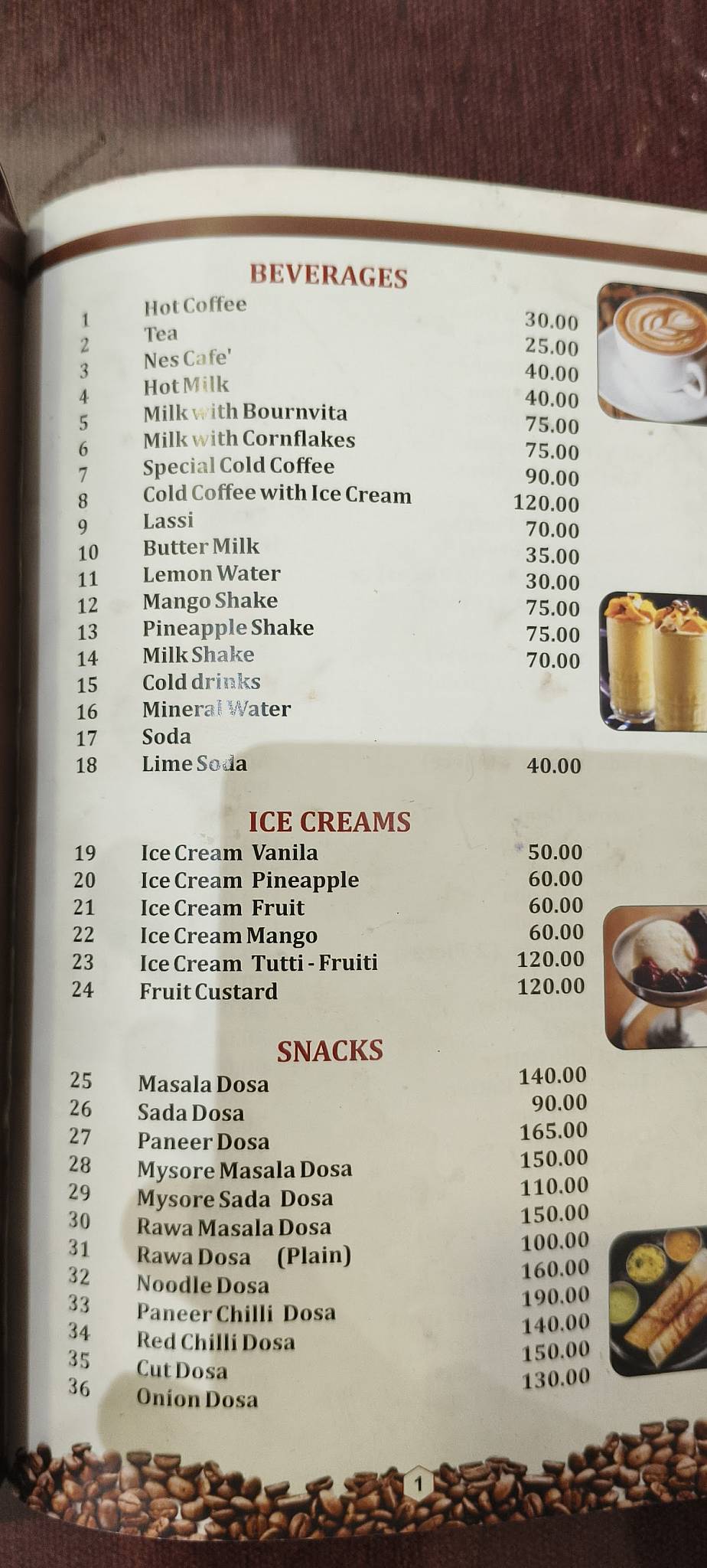 Indian Coffee House ICH menu