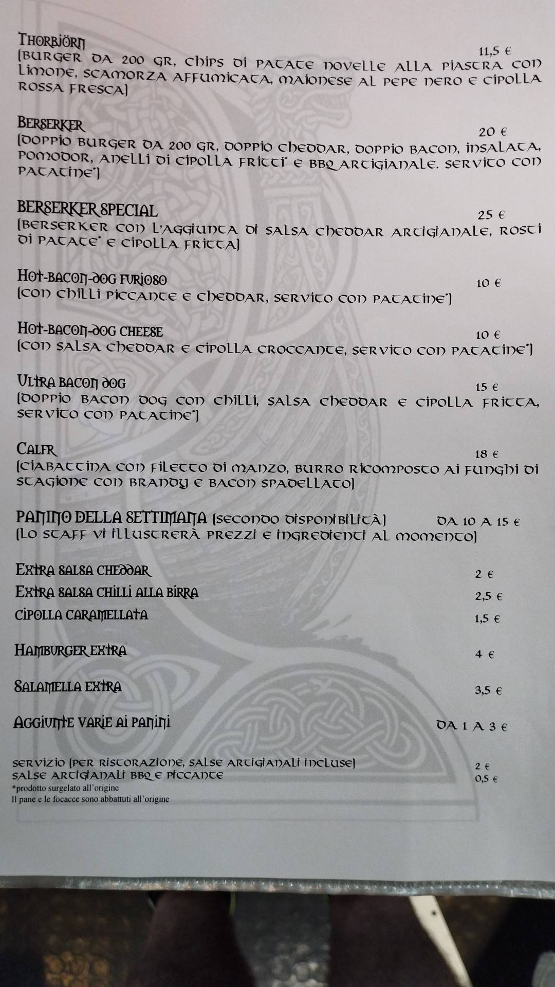 Menu di Birreria Valhalla 