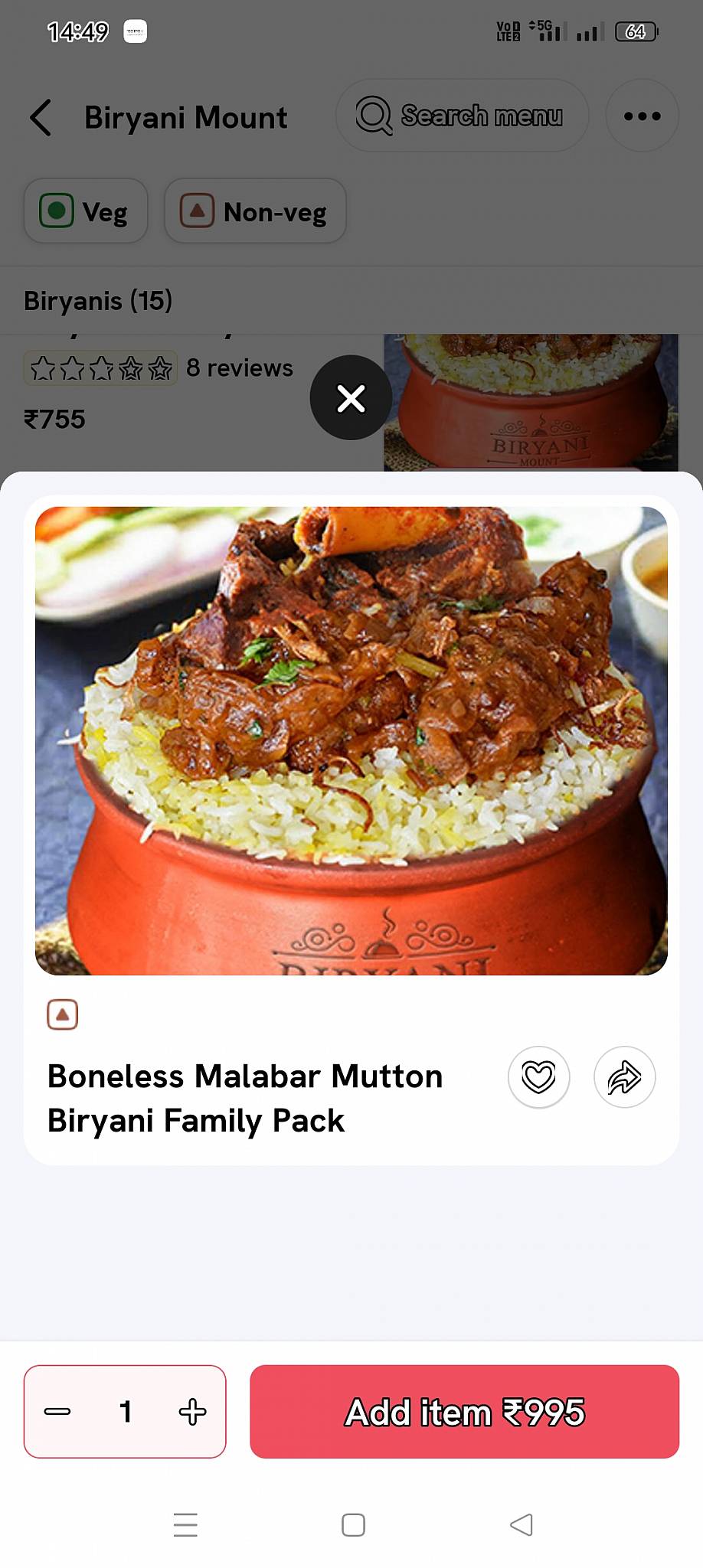 Biryani Dhadkan menu