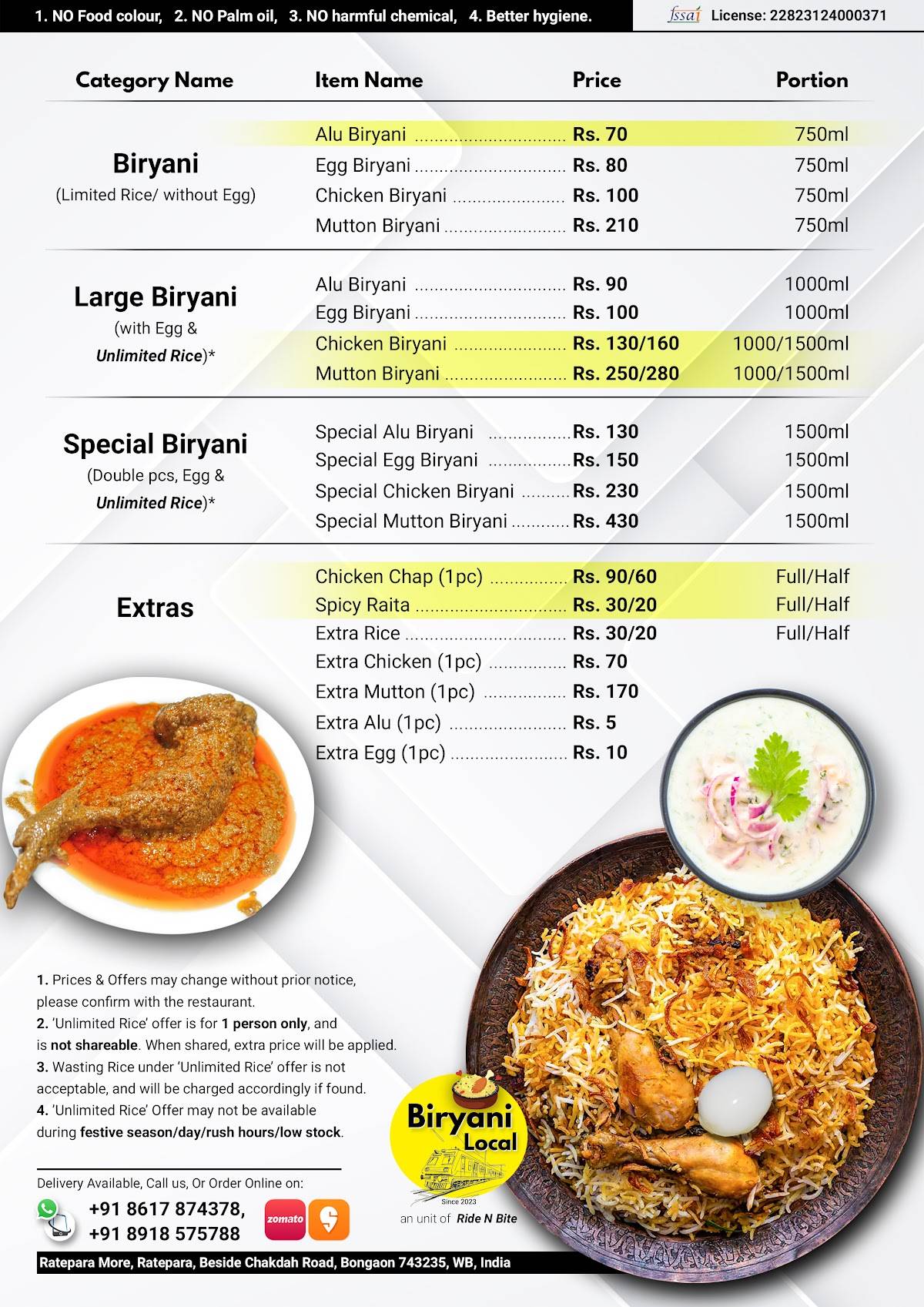 Biryani Local menu