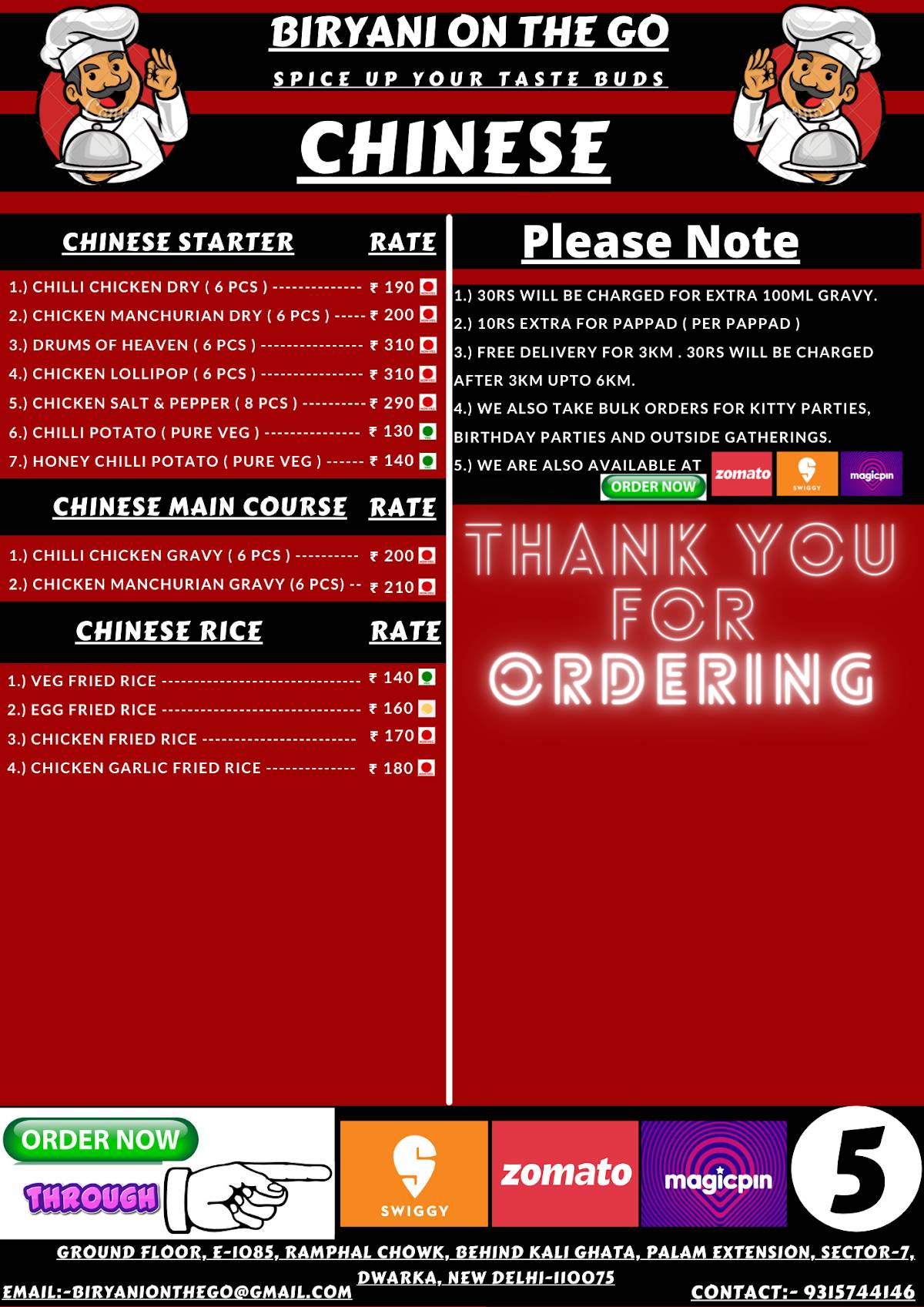 Biryani On The Go menu