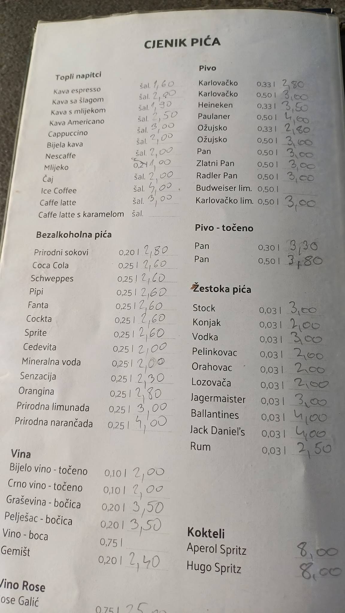 Menu di Bistro pizzerija "MORE" 