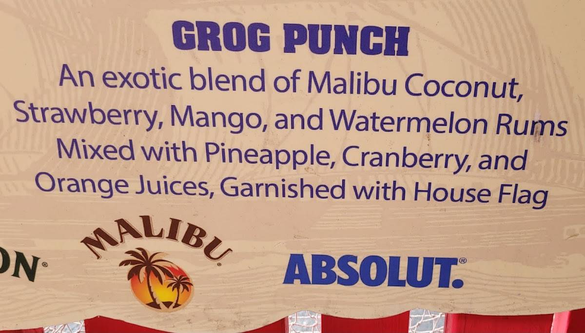 Menu at Blackbeard's Grub & Grog restaurant, Tarpon Springs