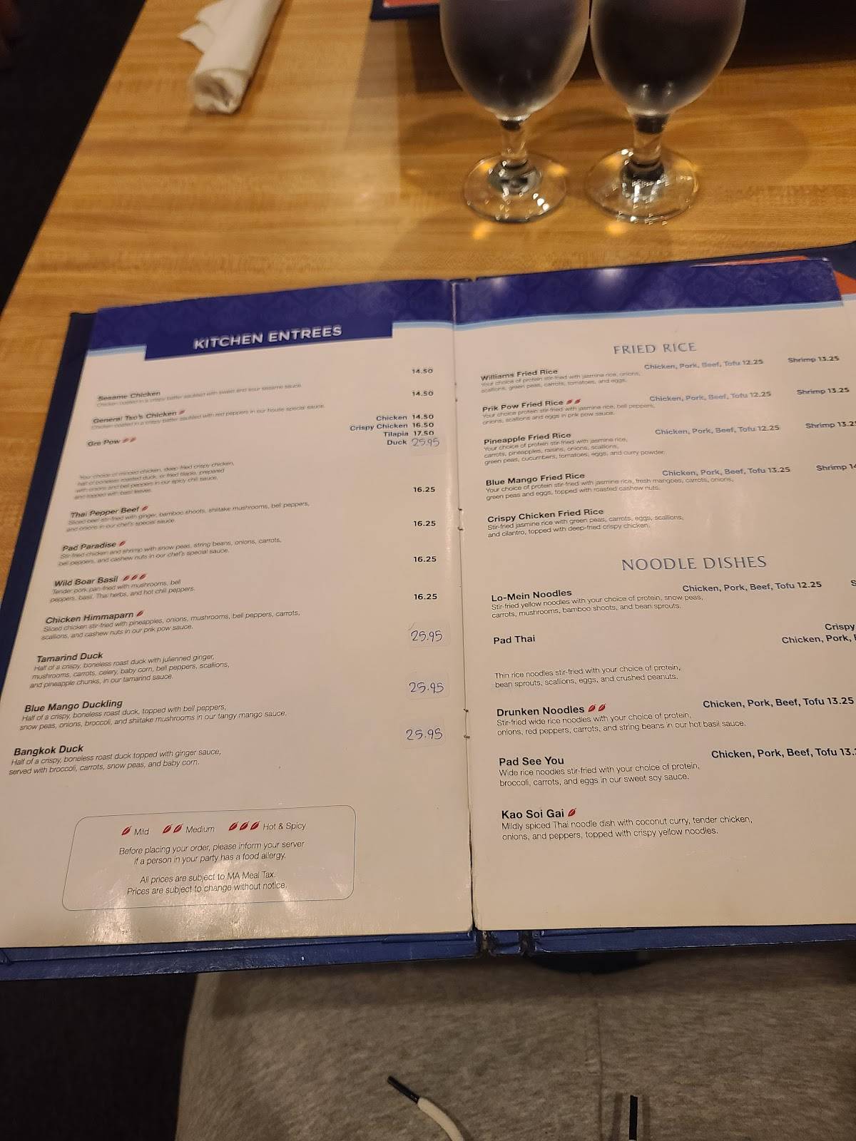 Menu at Blue Mango restaurant, Williamstown