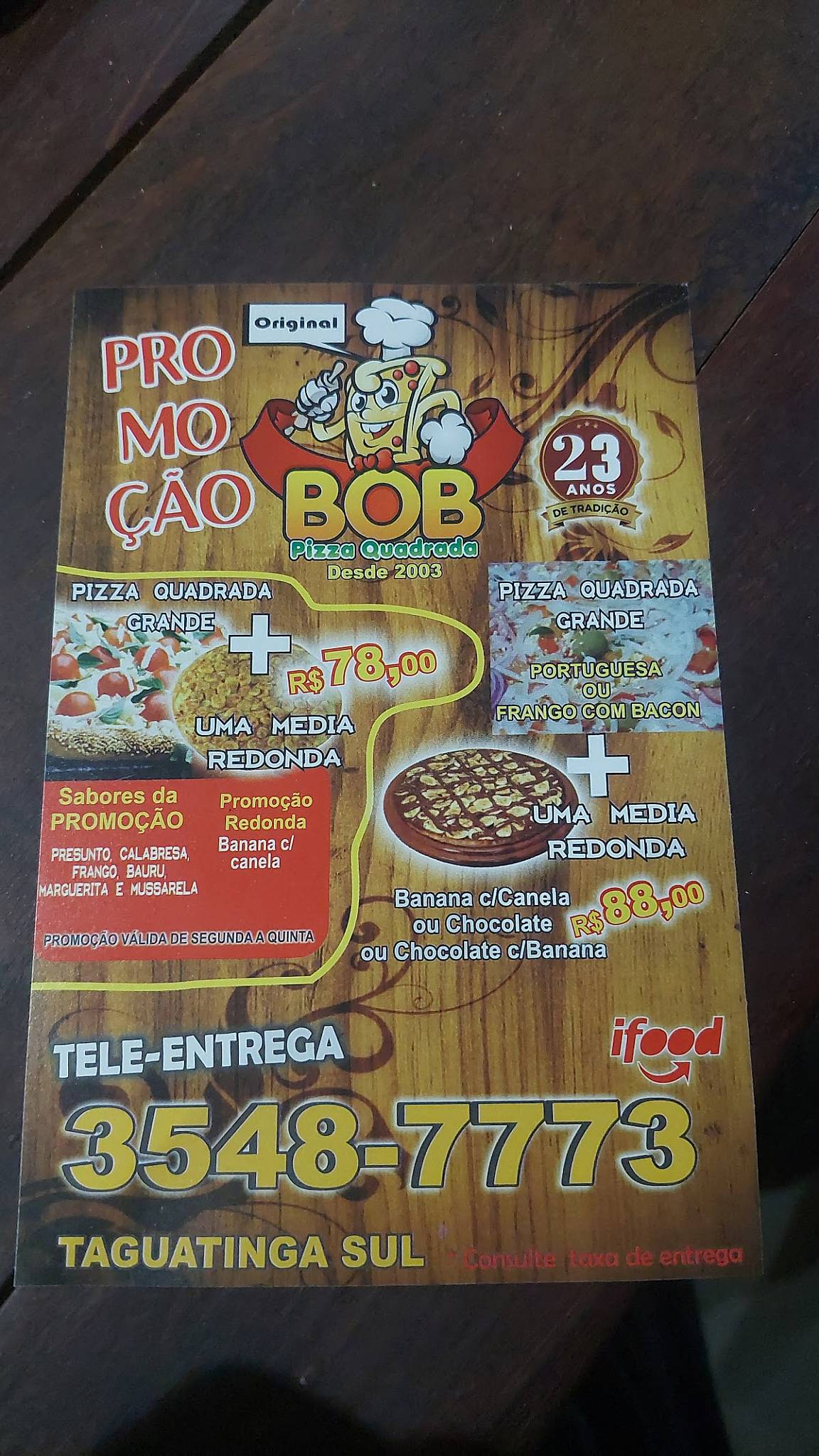 Bob Pizza Quadrada - Taguatinga (Taguatinga Sul) cardápio