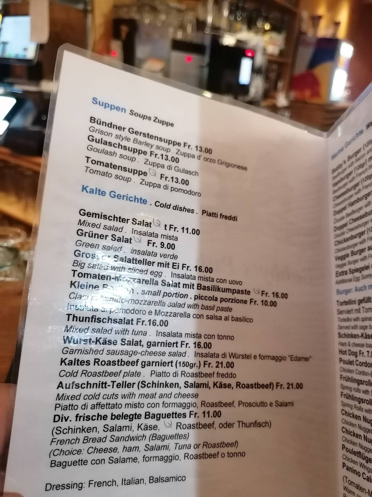 Menu di Bobby's Pub 