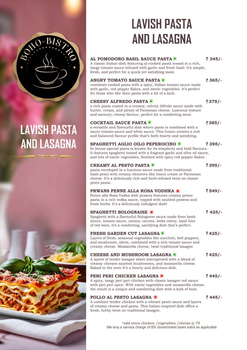 Boho Bistro menu