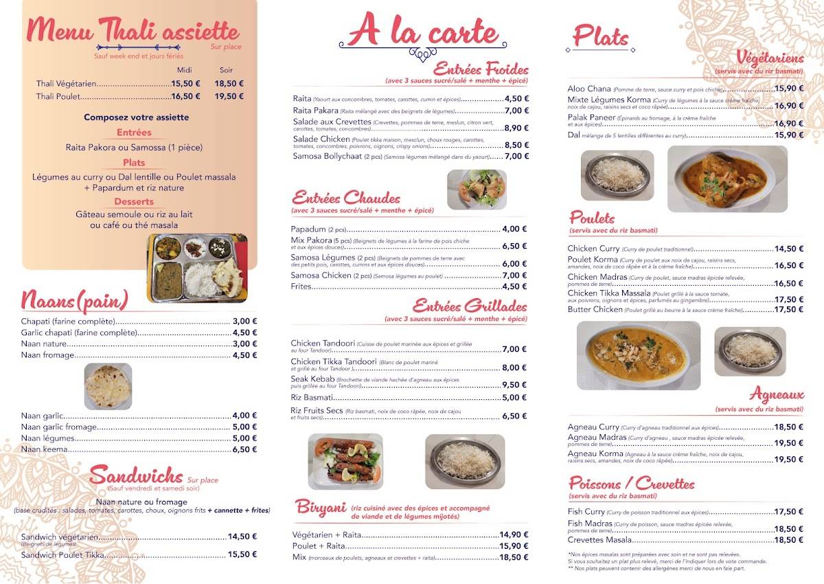 Menu de Bollywood Massala
