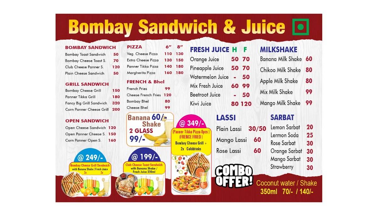 Bombay Sandwich Fresh Juice menu