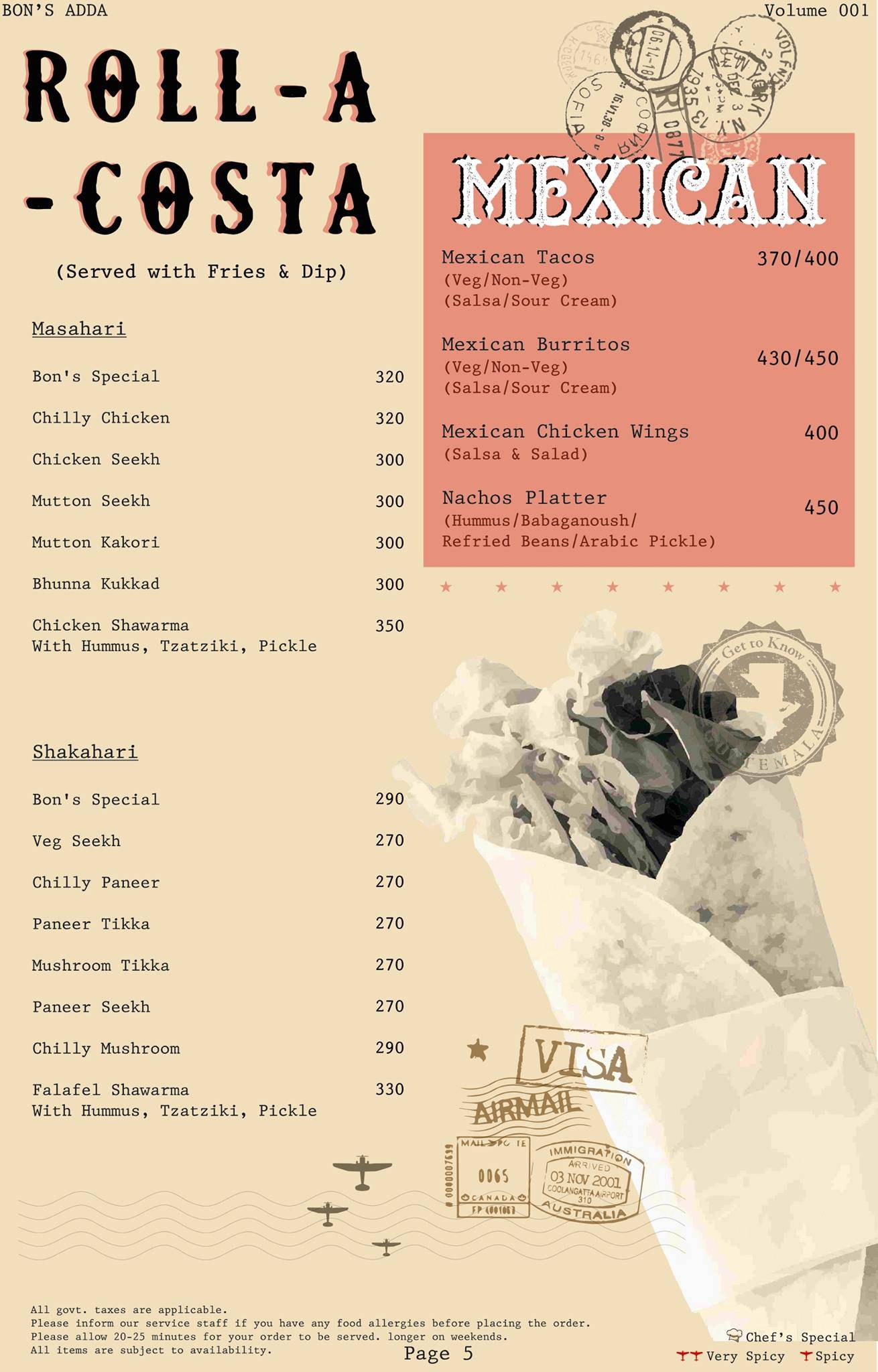 Bon's Adda - Garden Cafe Best Clubs in Amritsar menu