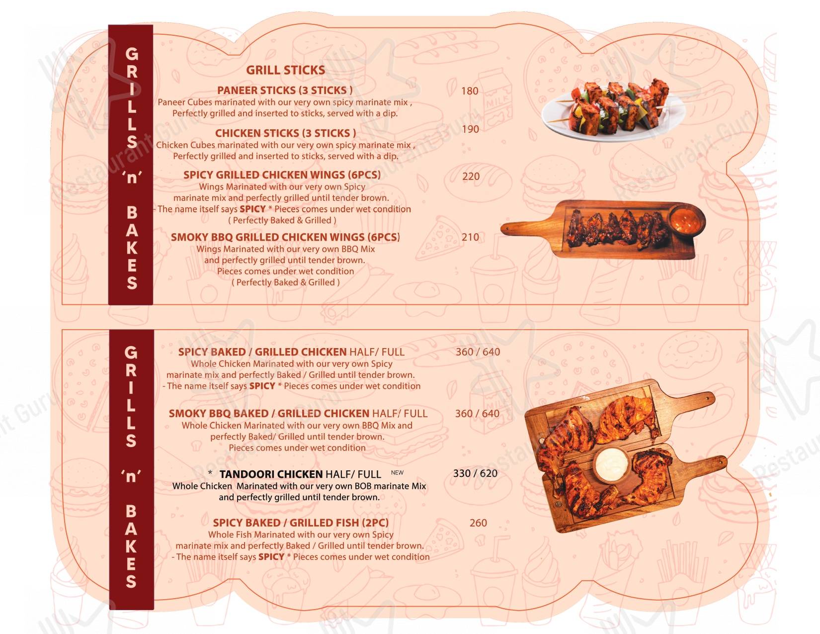Boss of Burgers (BOB) menu