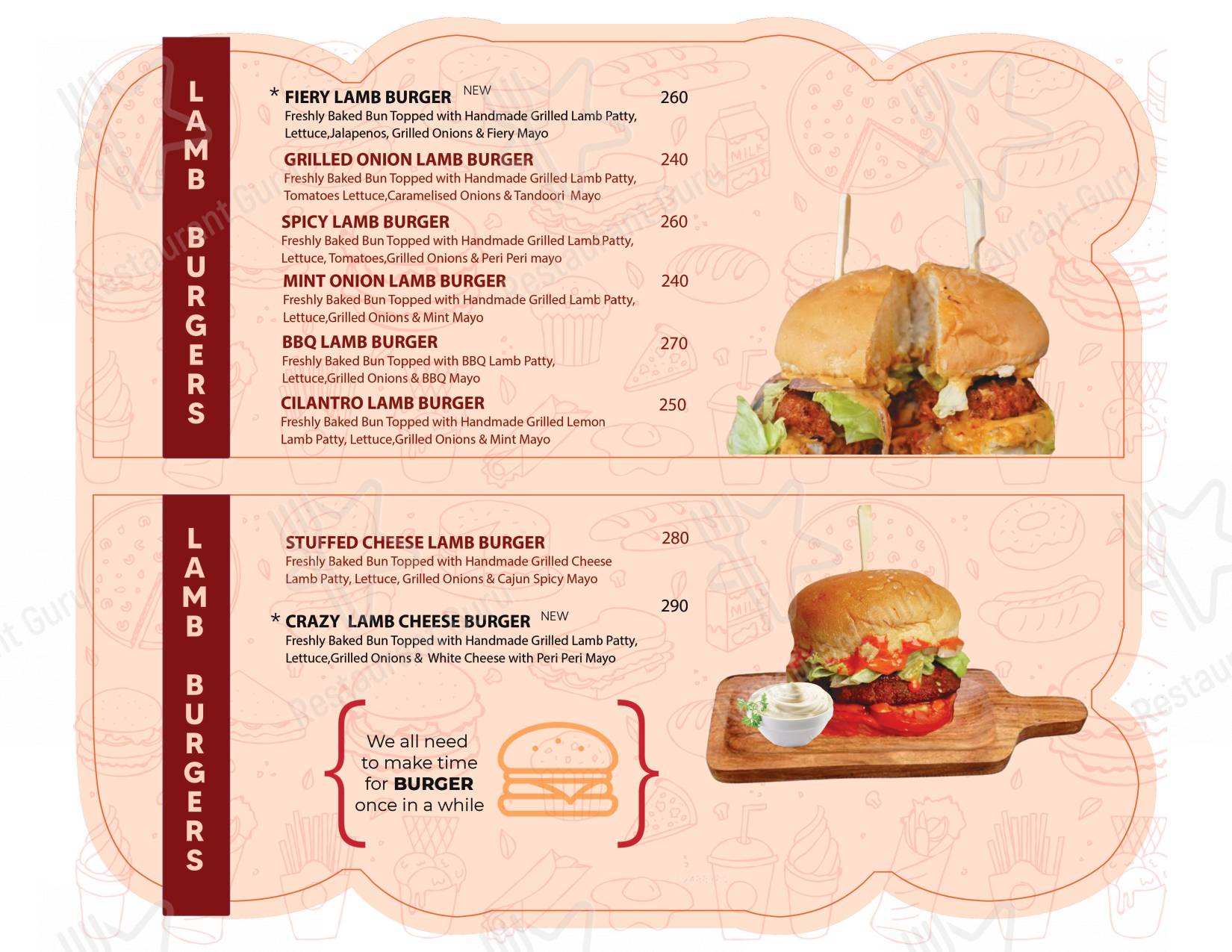 Boss of Burgers (BOB) menu