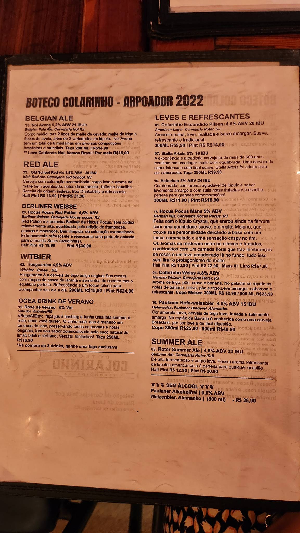 Boteco Colarinho Escondido cardápio