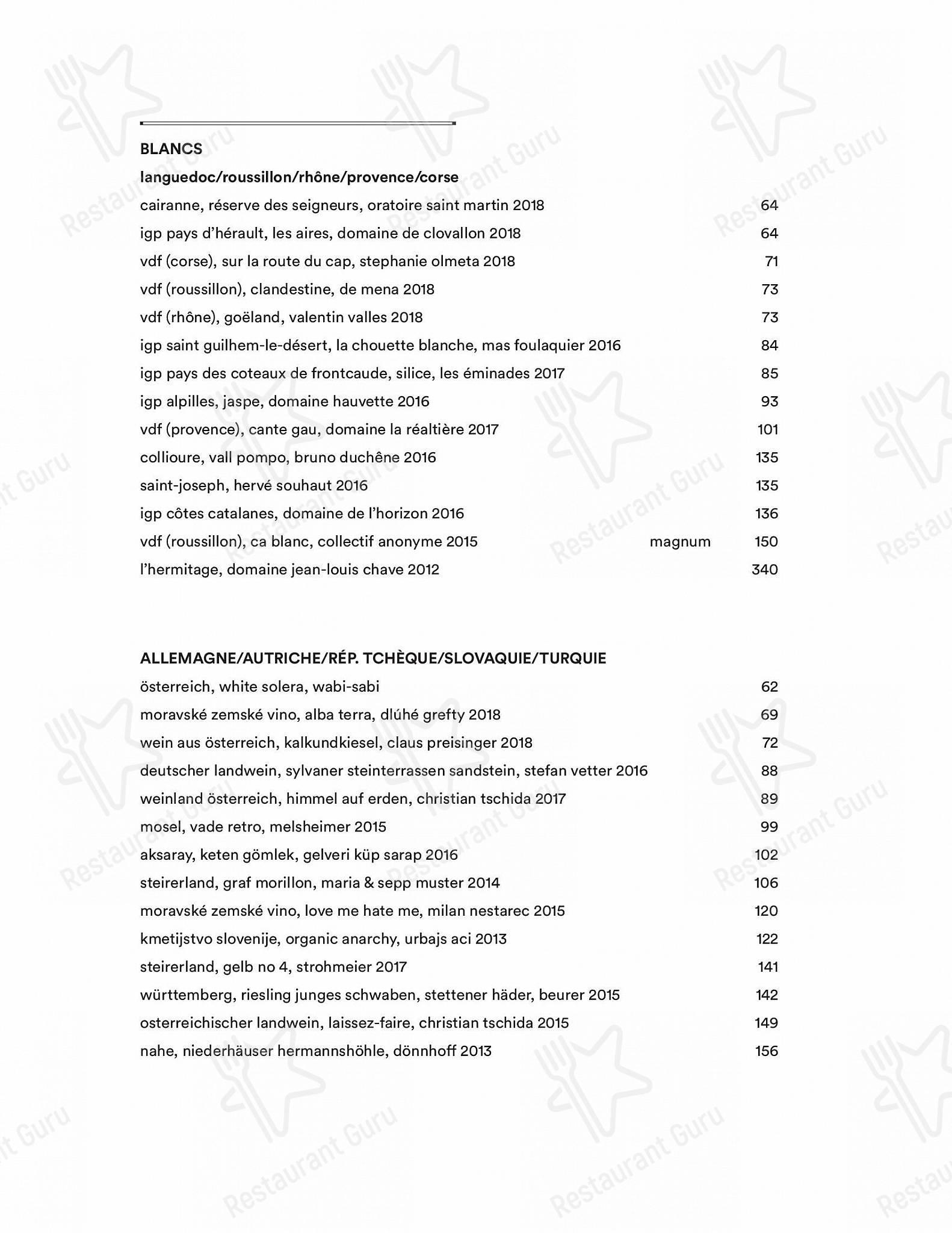 Menu au BOUILLON BILK restaurant, Montréal