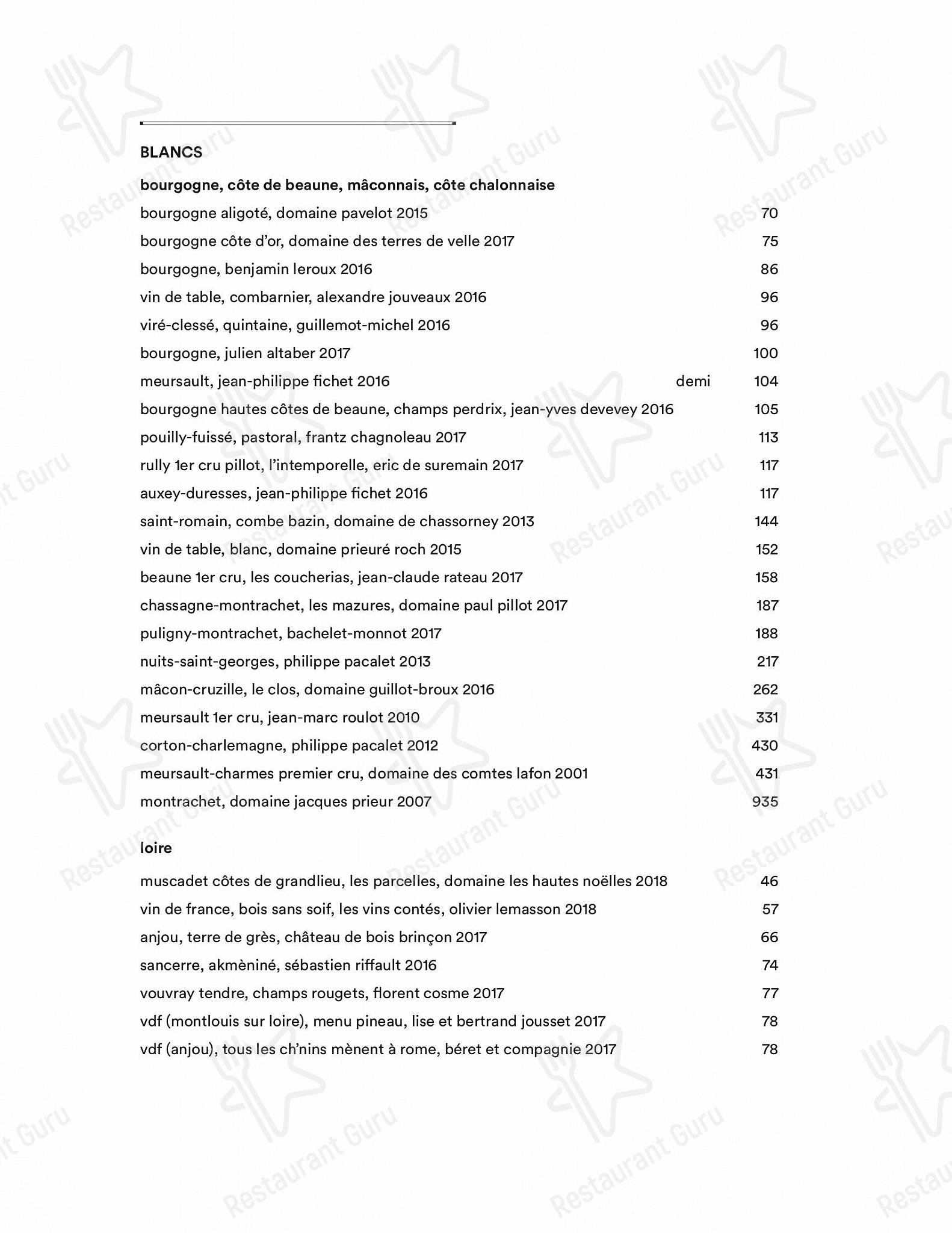 Menu au BOUILLON BILK restaurant, Montréal