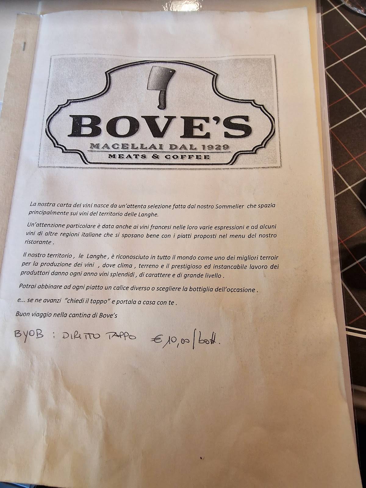 Menu di Bove's Alba 