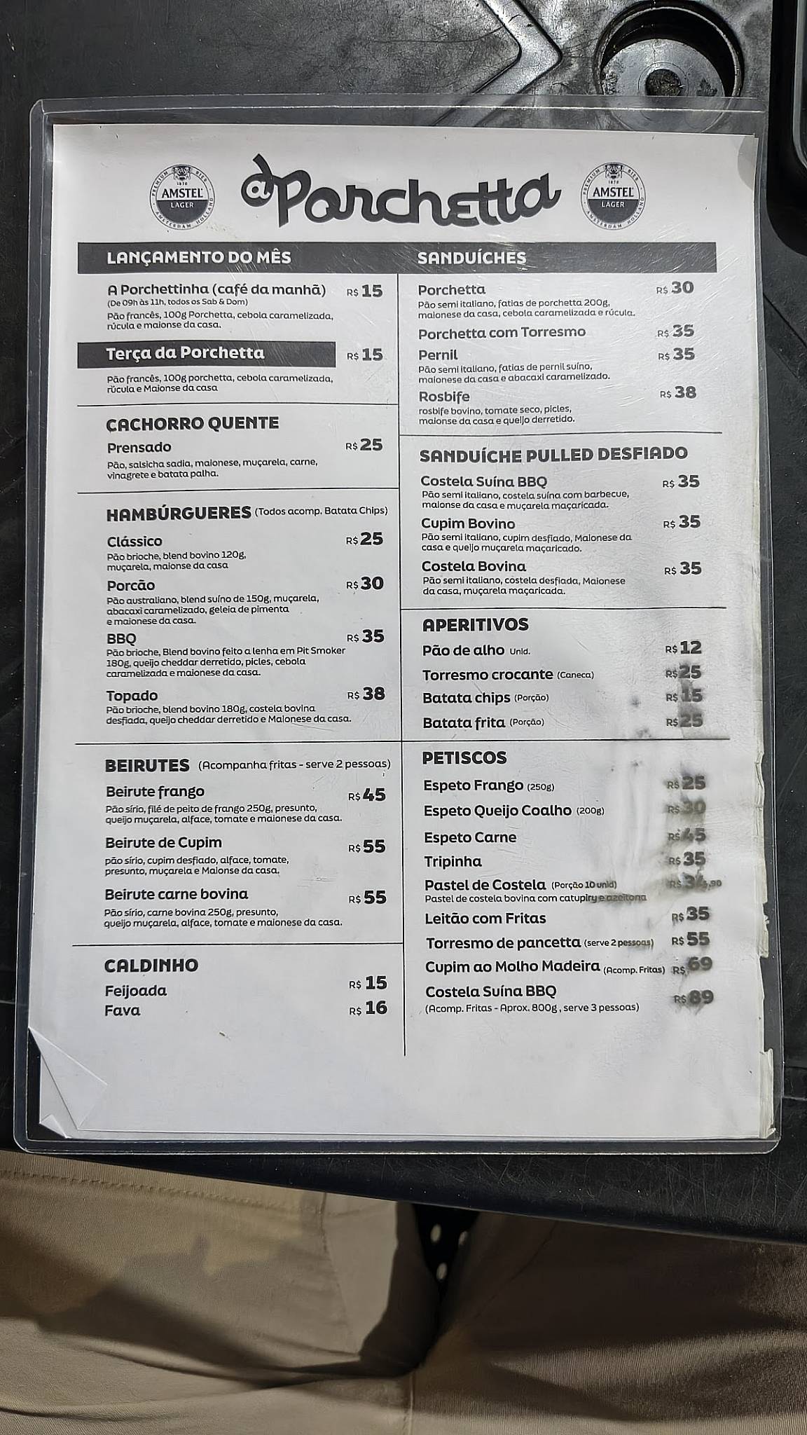 Porcheta cardápio