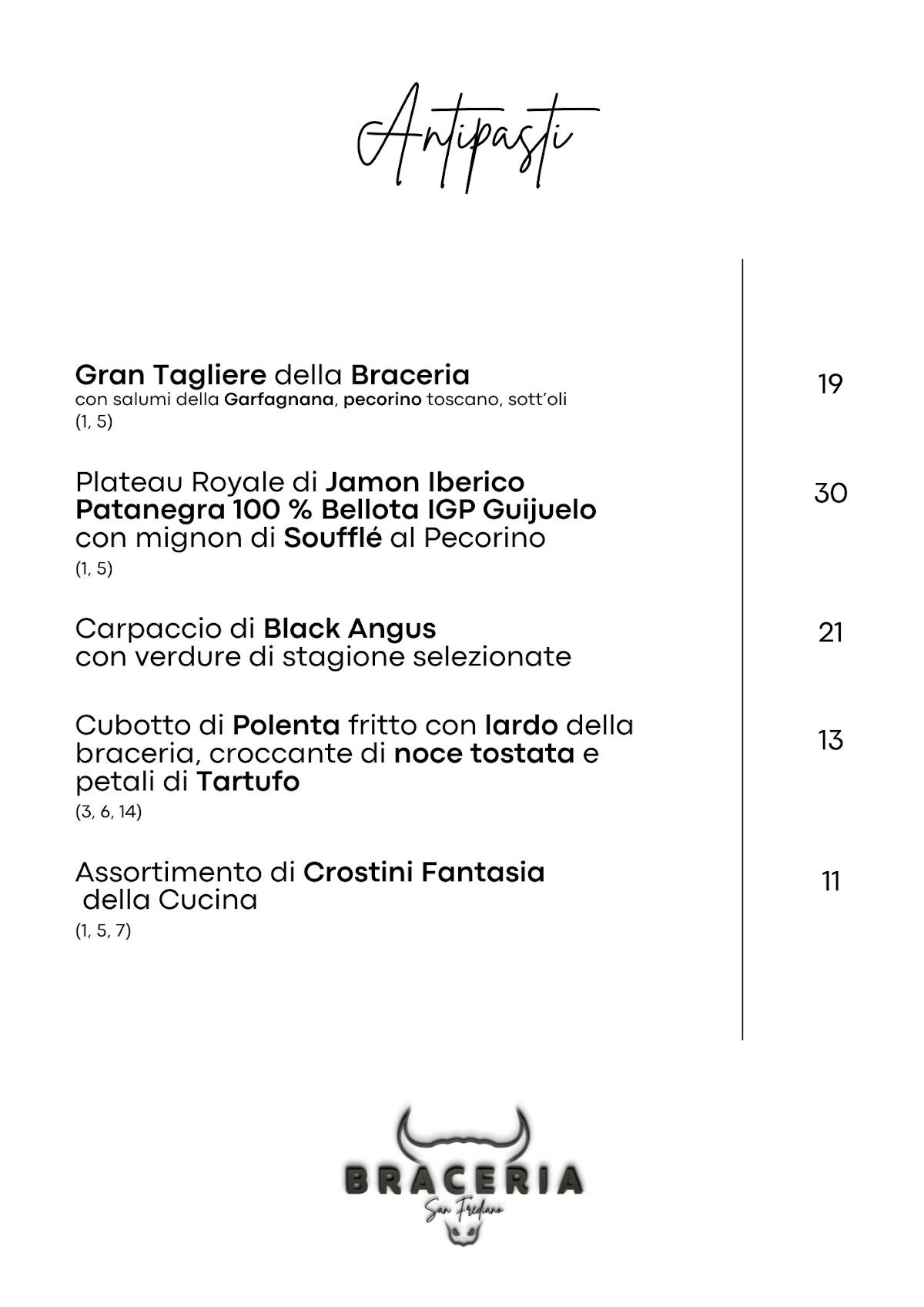Menu di Braceria San Frediano 