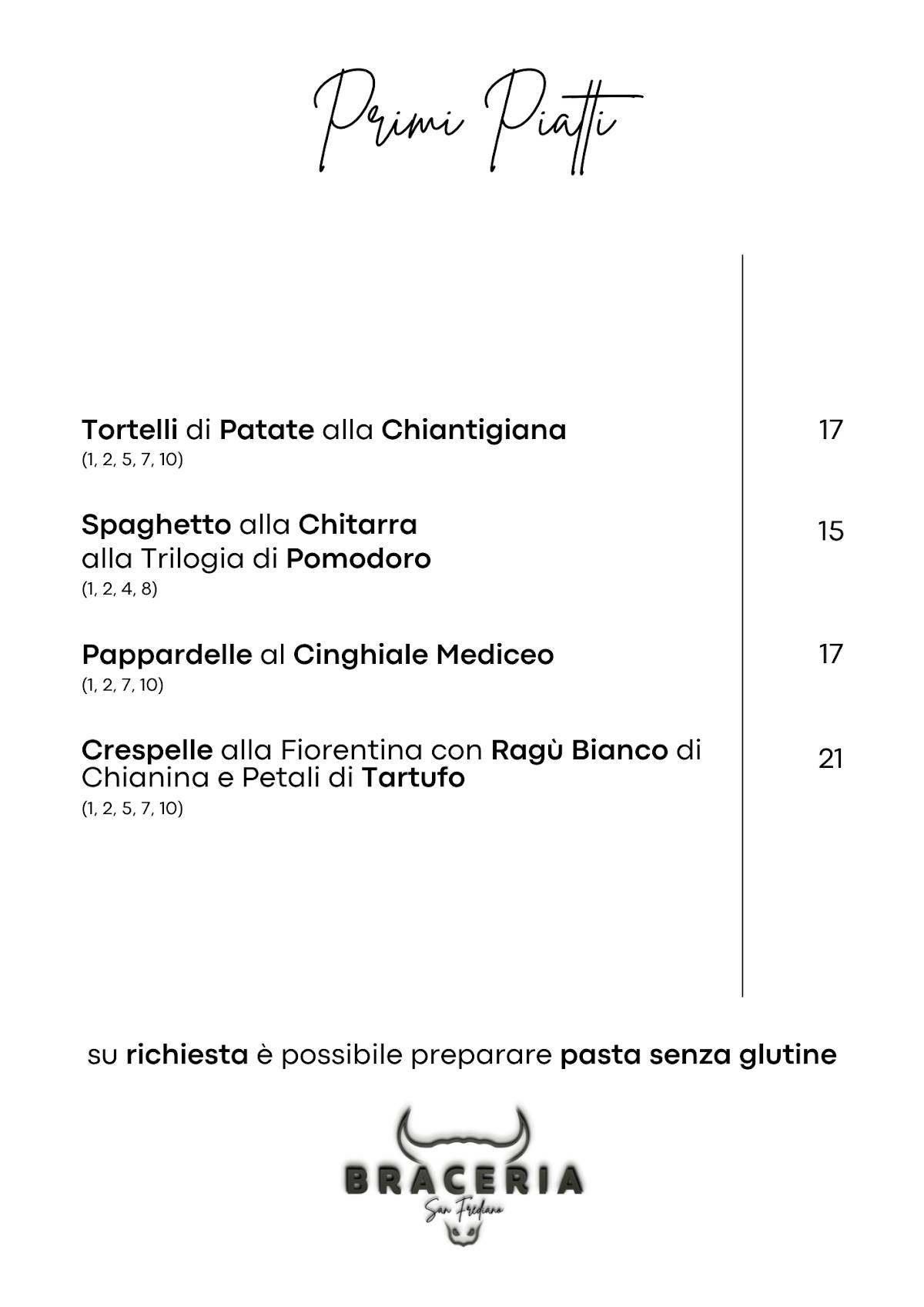 Menu di Braceria San Frediano 