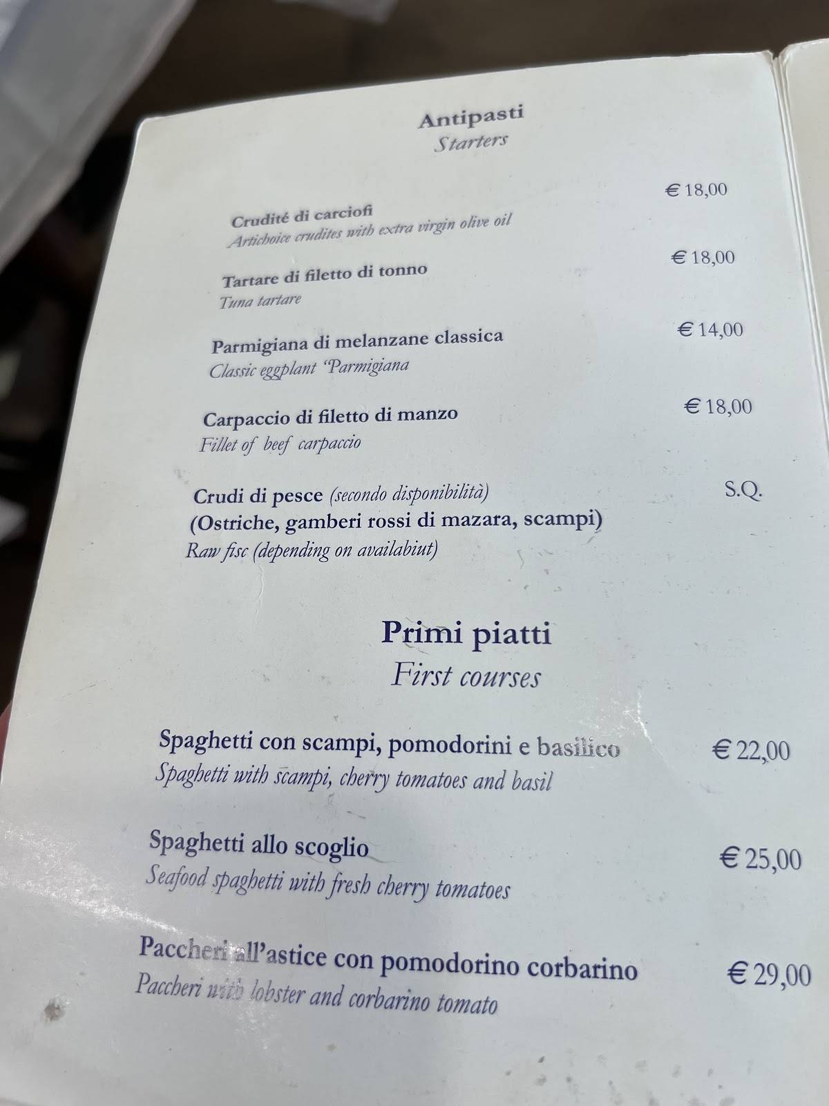 Menu di Branca Pasticceria Ristorante 